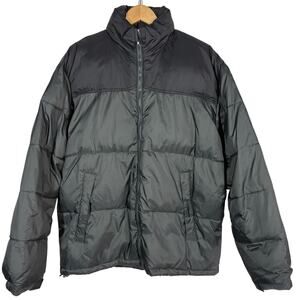 Double Down Quilted Puffer Jacket Casual Ski Winter Coat Mock Neck Black - L